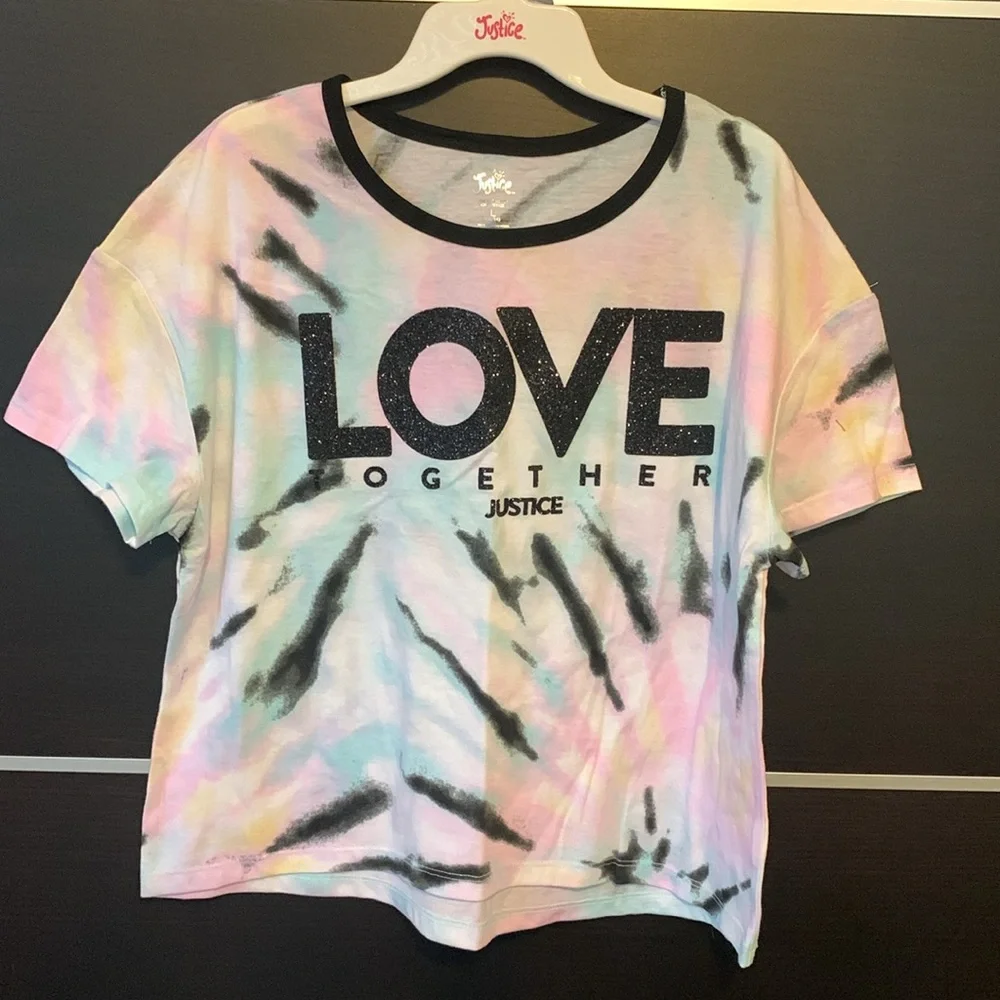 Justice Girls Short Sleeve Graphic “Love Together” Boxy Tee Shirt